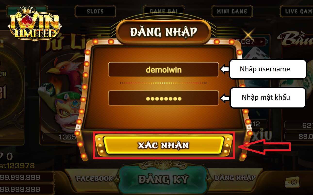 Nhập thông tin đăng nhập iWin